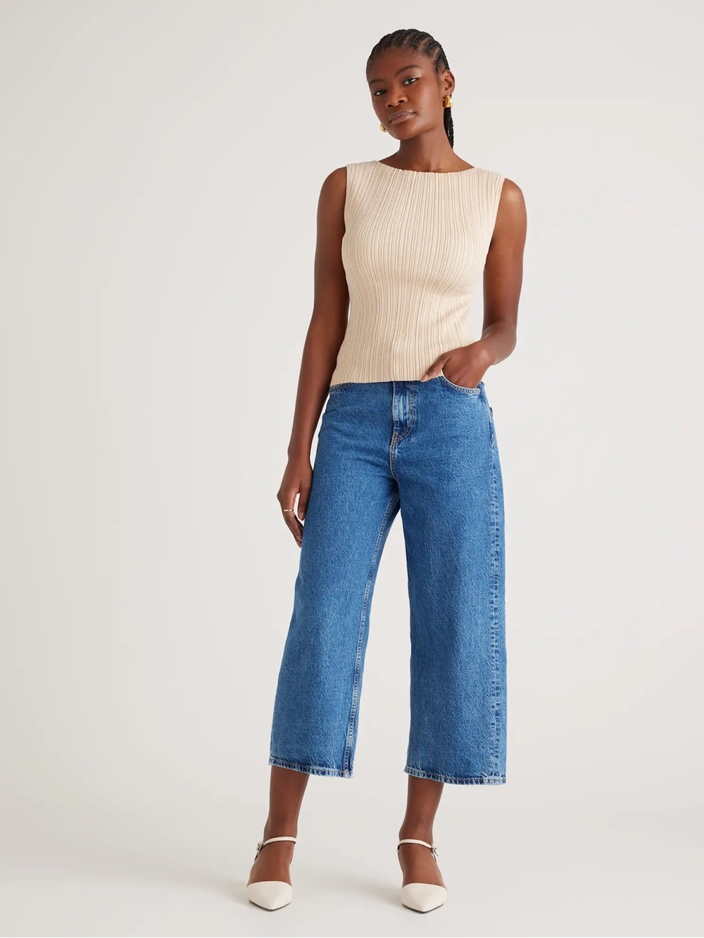Quince Ribbed Sleeveless Cotton Cashmere Top - Picture 2 of 6
